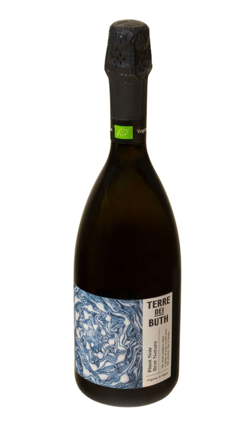 Flaske Spumante Pinot Noir Brut Nature fra Terre dei Buth, okologisk og vegansk, Treviso, Veneto